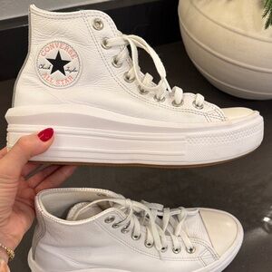 Converse Women's Leather White Platform High-Tops